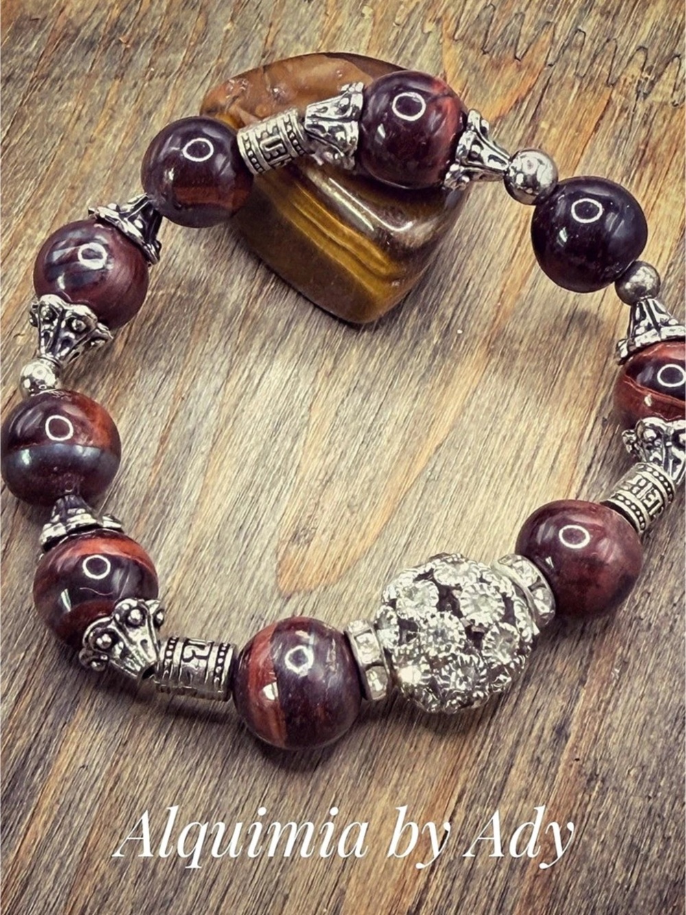 Tiger’s eye Beaded Bracelet Brown & Silver